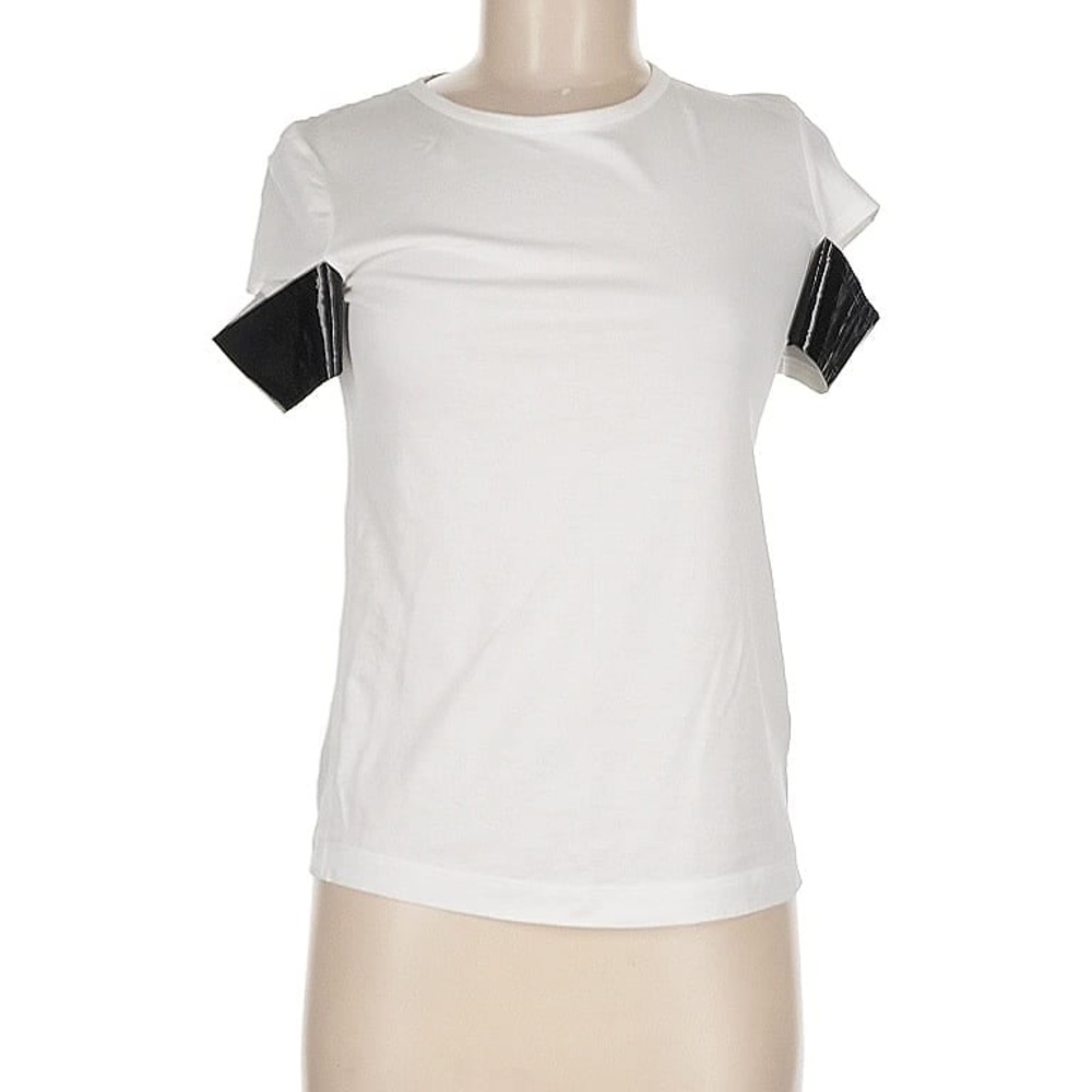 HELMUT LANG White Tee with Black Short Sleeve Detail SIZE SMALL